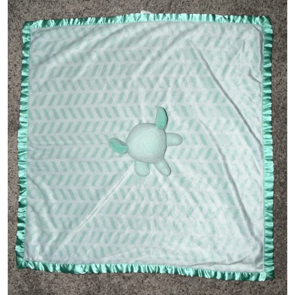 Cloud Island Elephant Blue Lovey White Security Blanket Teal Stripes Satin Large